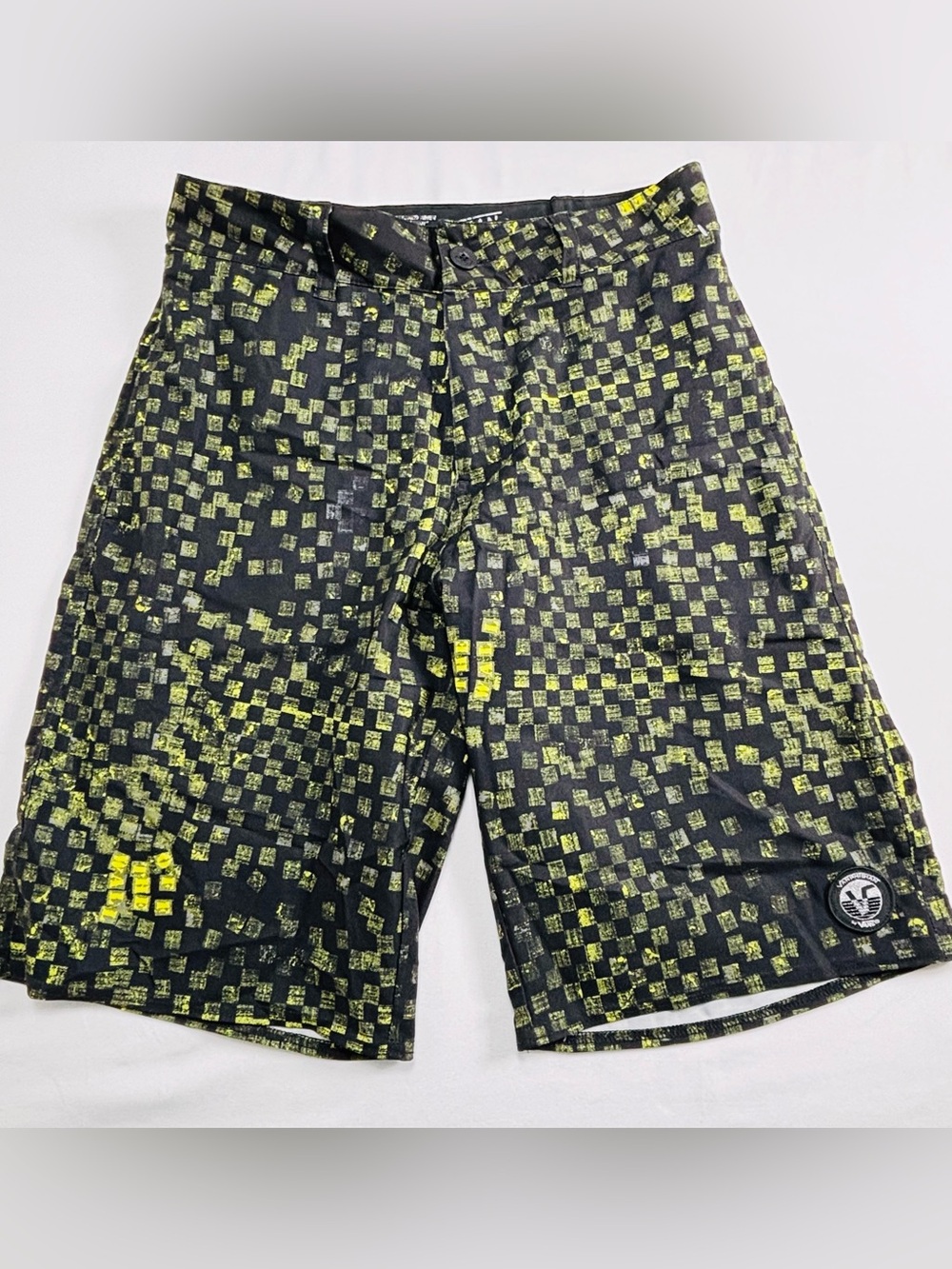 Men's Black & Neon Yellow Checkered Shorts